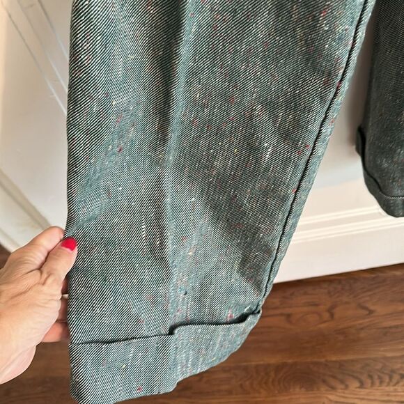 Vintage 70s H.I.S. For Girls green tweed bell bottom cuffed hem jeans - Picture 6 of 9